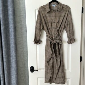 Antonio Melani Plaid Button Up Shirt Dress with Attached Belt